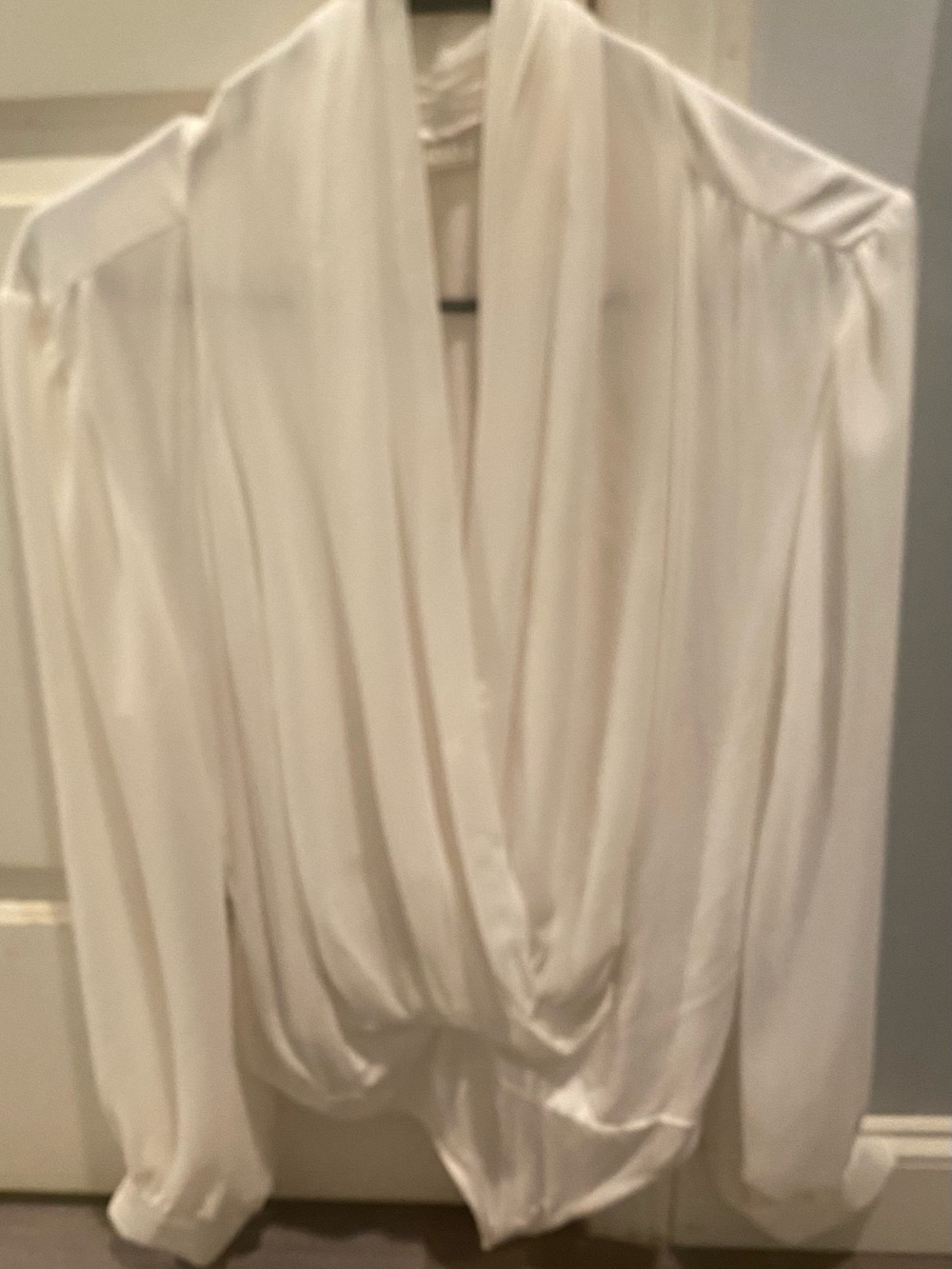eva mendes for New York & Company Ivory Draped V-Neck Blouse Body Suit